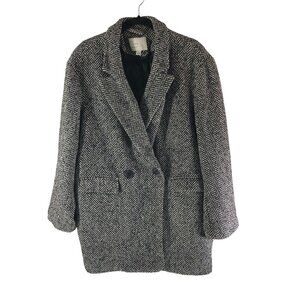 A New Day Herringbone Double-Breasted Coat Black/White Wool Blend Womens L